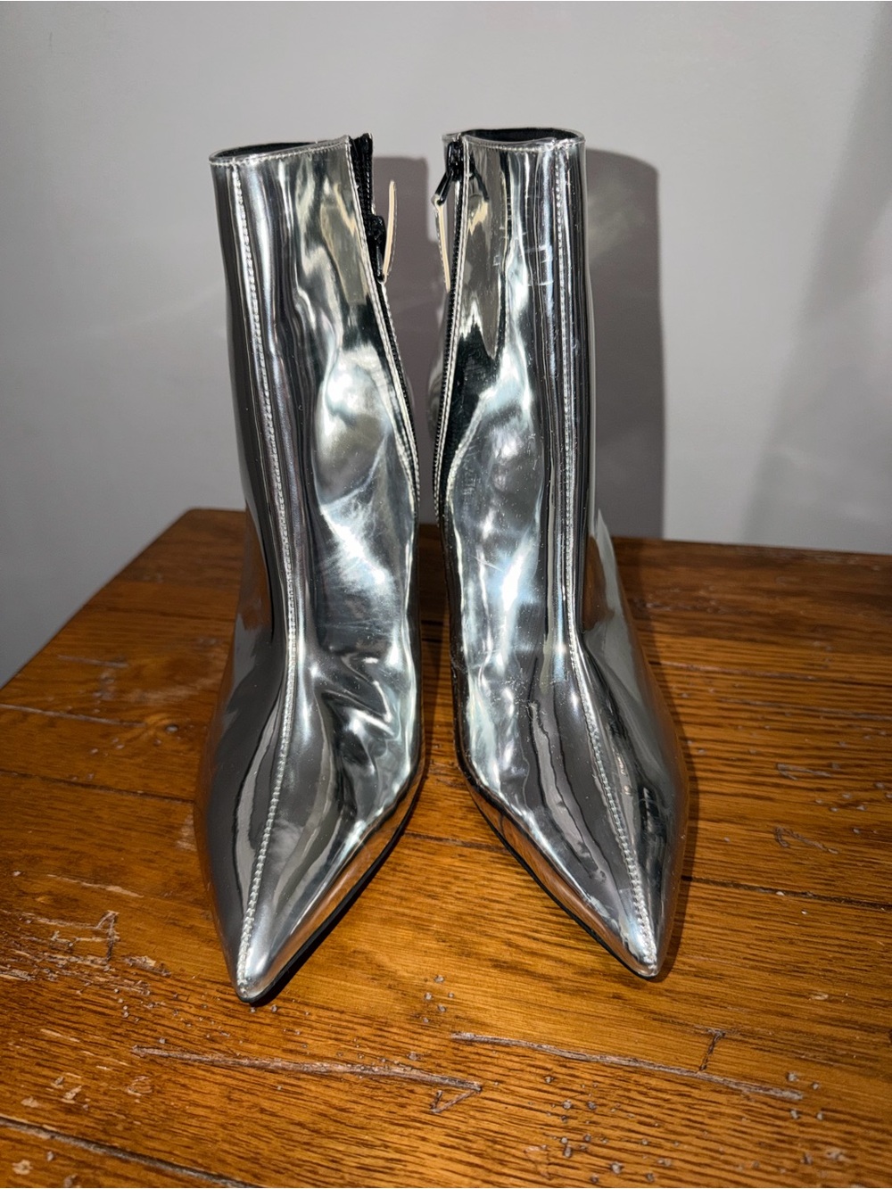 Topshop Metallic Silver Pointed Ankle Boots